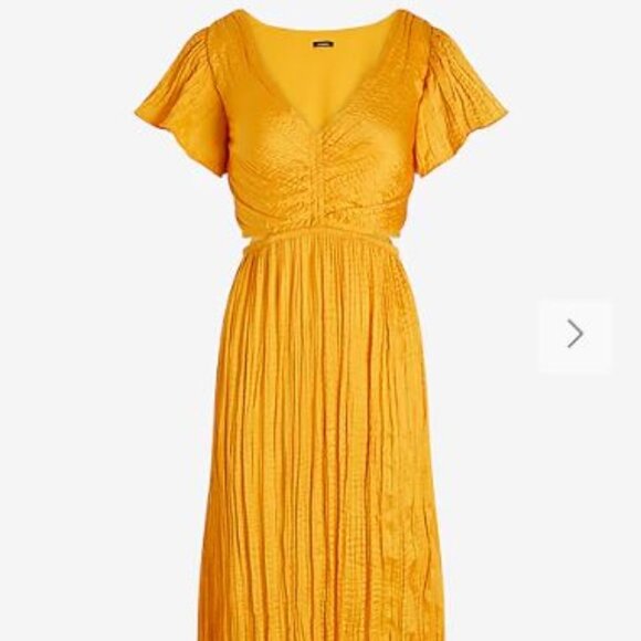 NWT Express Satin V-Neck Flutter Sleeve Pleated Cutout Midi Dress - size XL - Picture 3 of 3